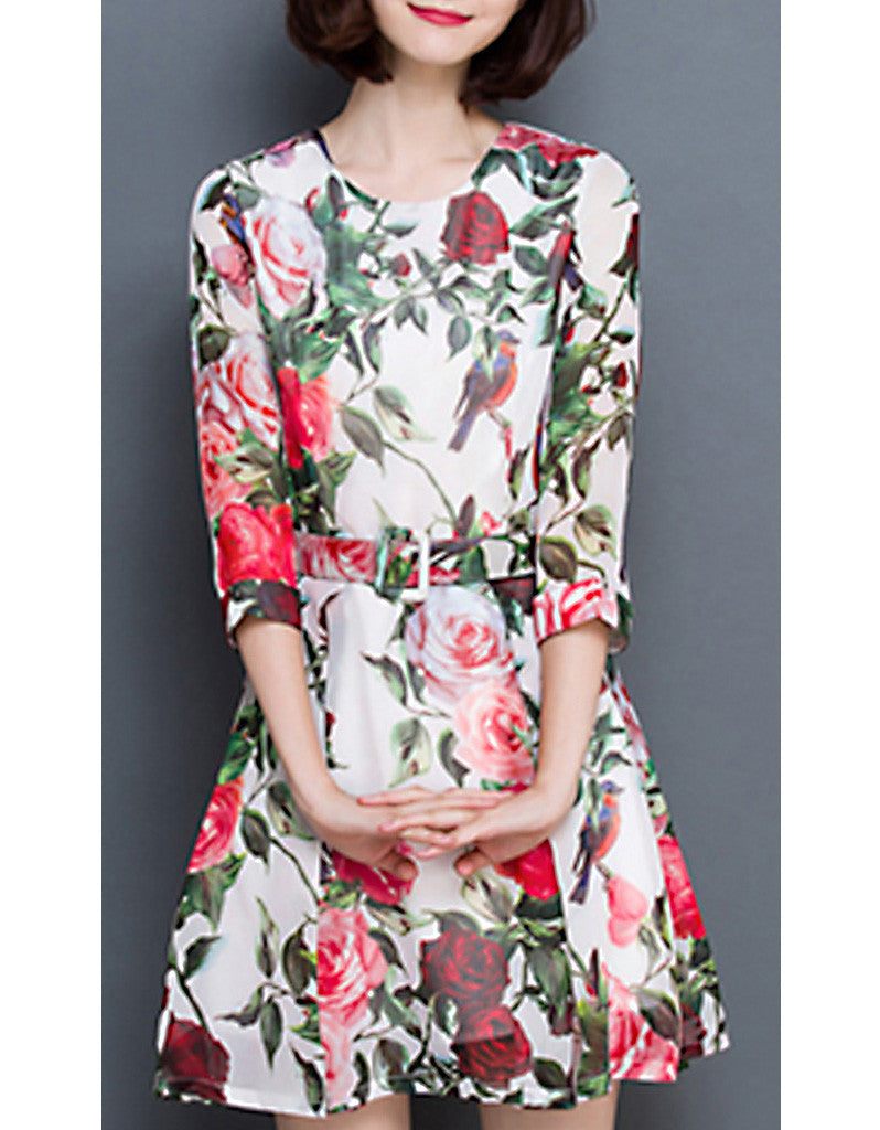 3/4 sleeve floral short dress