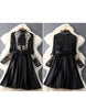 Long sleeve mid-length dress with embroidery and chiffon