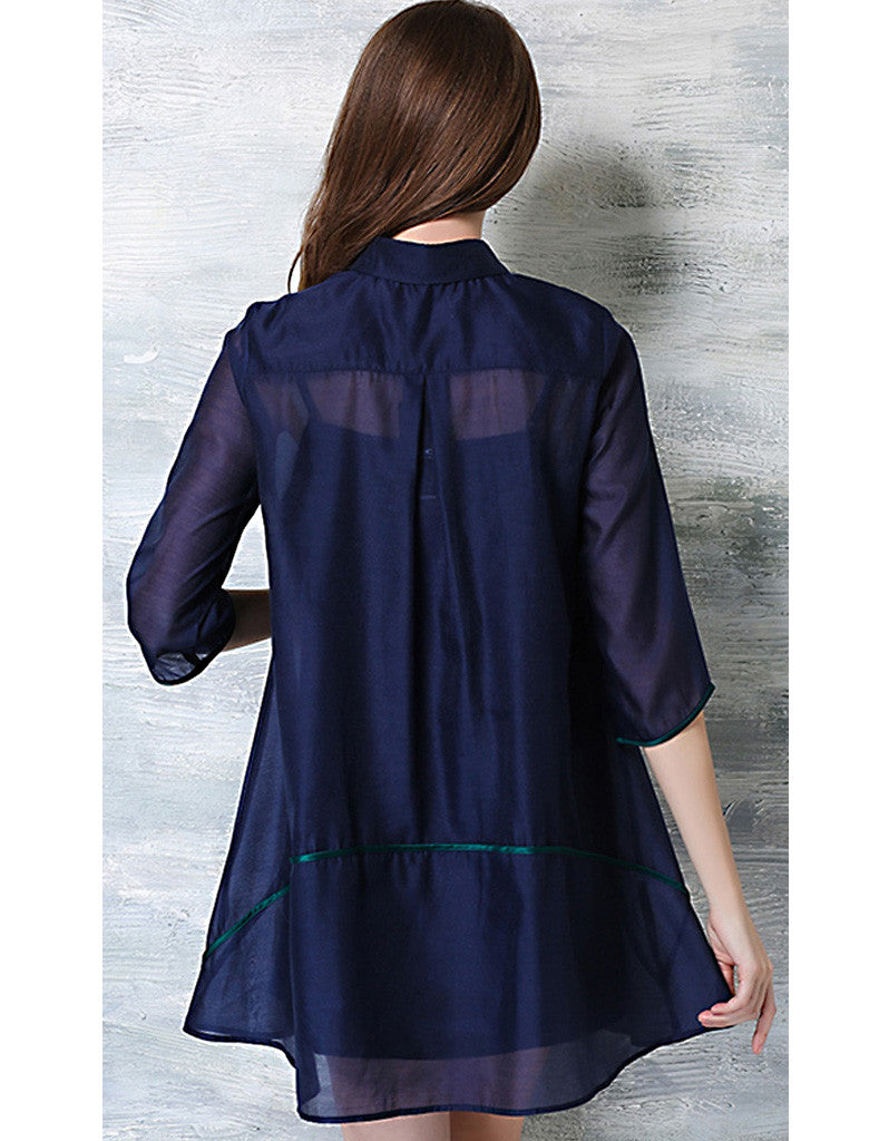 3/4 sleeve dress with front embroidery