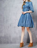 Front laced mid-length sleeve short denim dress