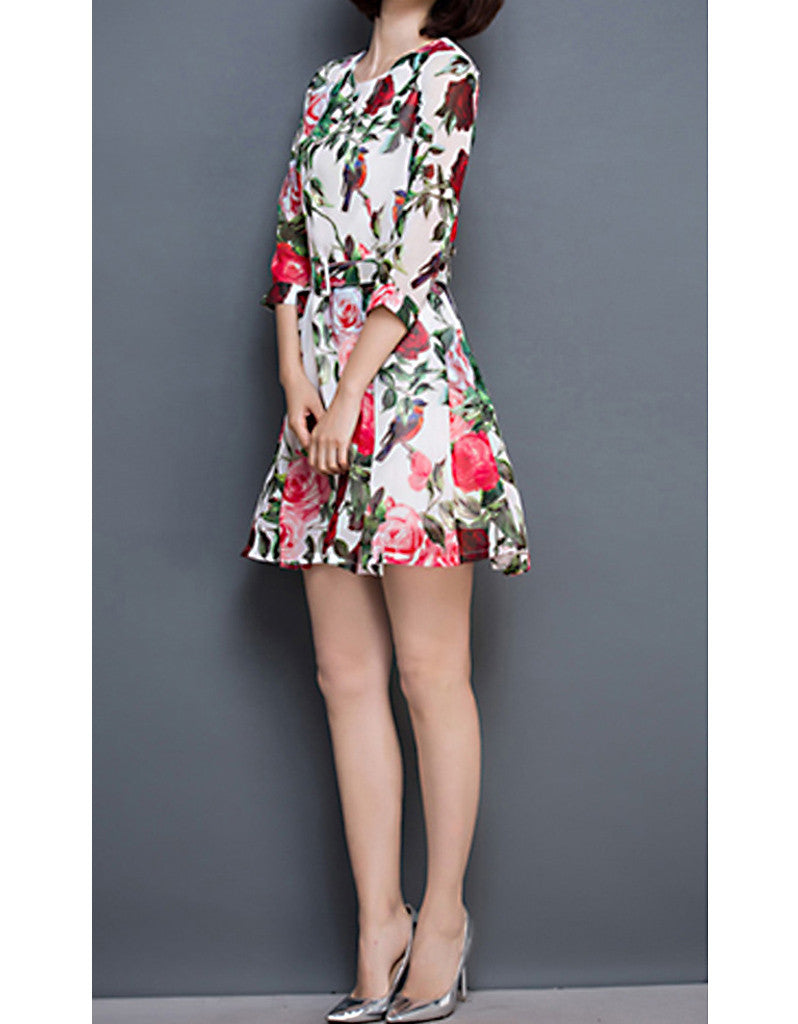 3/4 sleeve floral short dress