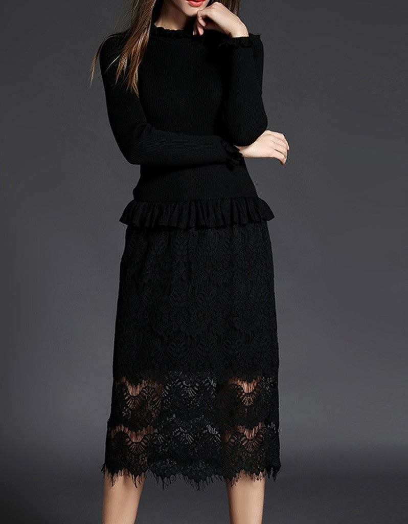Knitted top with lace skirt