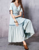 Short sleeve flared long denim dress