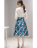 3/4-sleeve top with patterned mid-length skirt