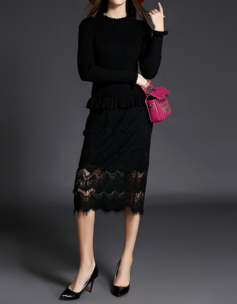 Knitted top with lace skirt