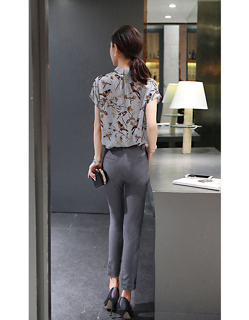 Short sleeve birdie printed top with pants