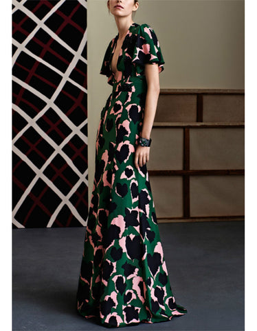 Sleeveless A-line printed v-neck floral short dress