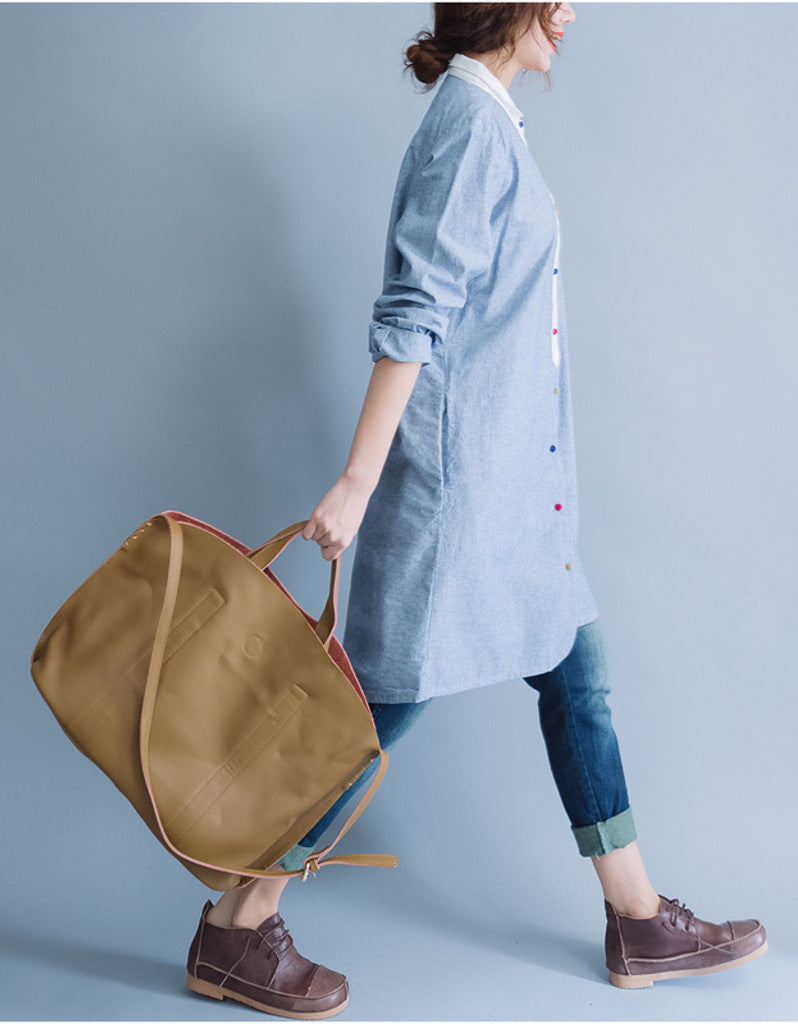 Oversized long sleeved striped shirt dress with multi-coloured buttons