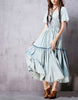 Short sleeve flared long denim dress