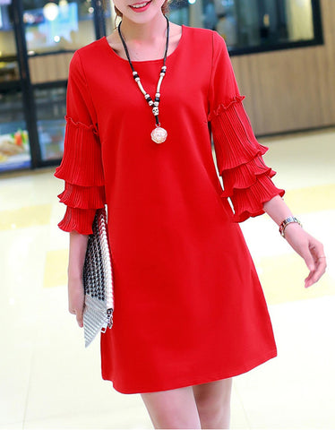 Mid-length sleeve laced A-line mid-length dress (More colours)