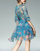 Mid-length flared sleeves short floral flared print dress