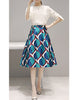 3/4-sleeve top with patterned mid-length skirt