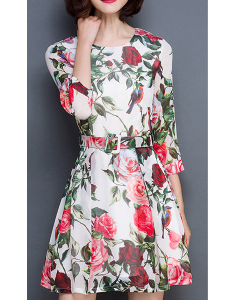 3/4 sleeve floral short dress