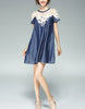 Short sleeve A-line denim dress with embroidery and beads