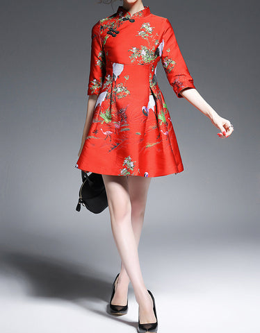 Long-sleeve tailored embroidered cheongsum (More colours)