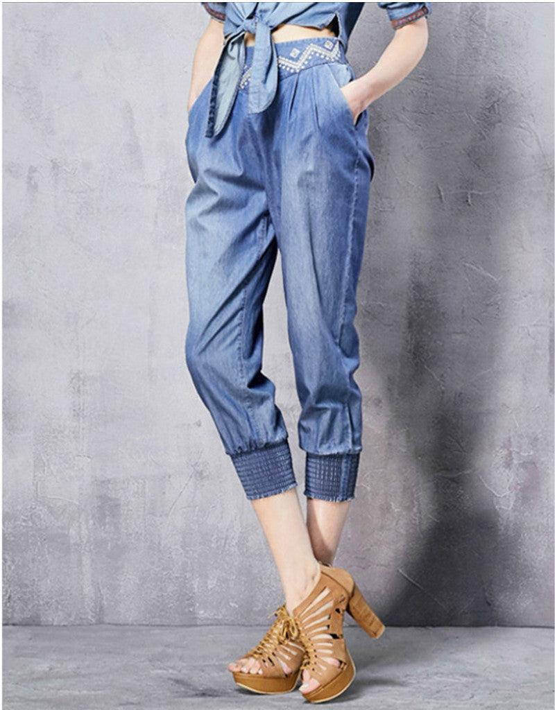 2022 Summer Women Denim Print Leggings Fashion High Waist Skinny Jeans Knee  Length Denim Capri Pants Stretch Printed Short New - Jeans - AliExpress