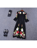 Mid-length sleeve embroidered long dress