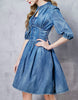 Front laced mid-length sleeve short denim dress