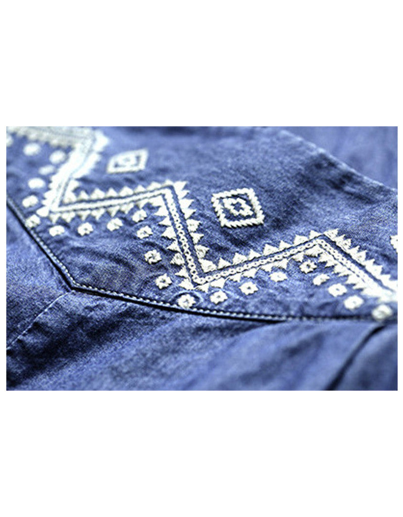 3/4 embroidered denim pants