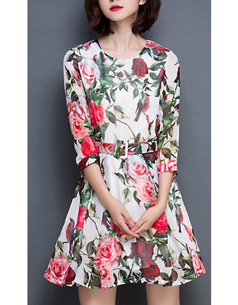 3/4 sleeve floral short dress