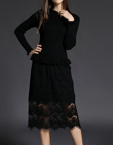 Mid-length sleeve laced A-line mid-length dress (More colours)