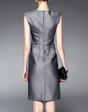 Grey sleeveless tailored mid-length dress