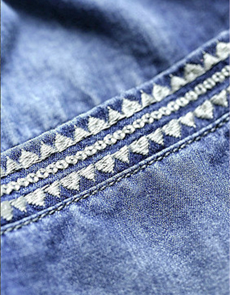 3/4 embroidered denim pants