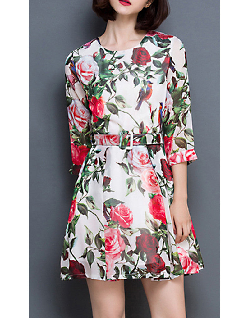 3/4 sleeve floral short dress