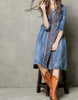 Mid-length sleeve front embroidery denim dress