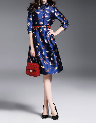 Mid-length sleeve patterned mid-length dress (More colours)