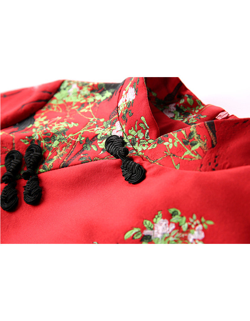 Mid-length sleeve embroidered short flared cheongsum (More colours)