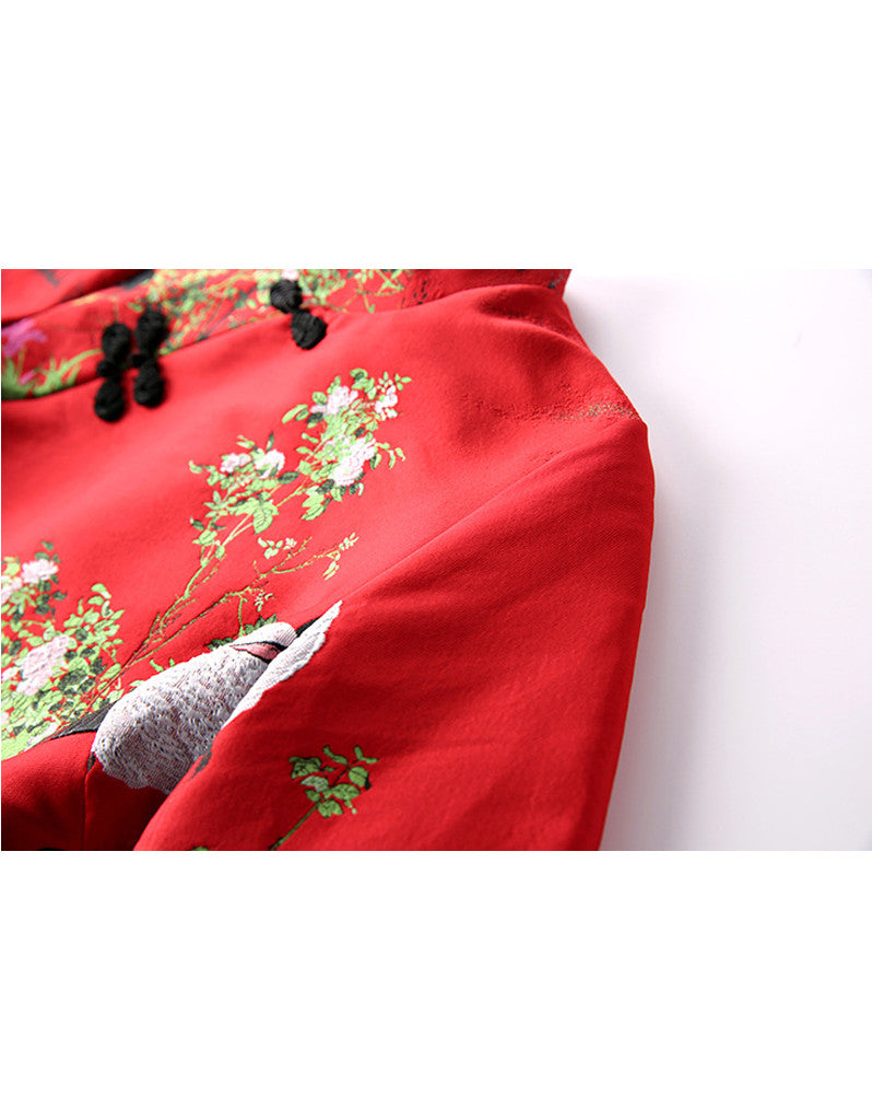 Mid-length sleeve embroidered short flared cheongsum (More colours)